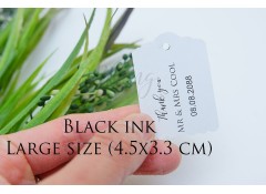 25pcs  Rectangular scalloped GIFT TAG Custom Print - BLACK PRINT- Large size 4.5x3.3cm